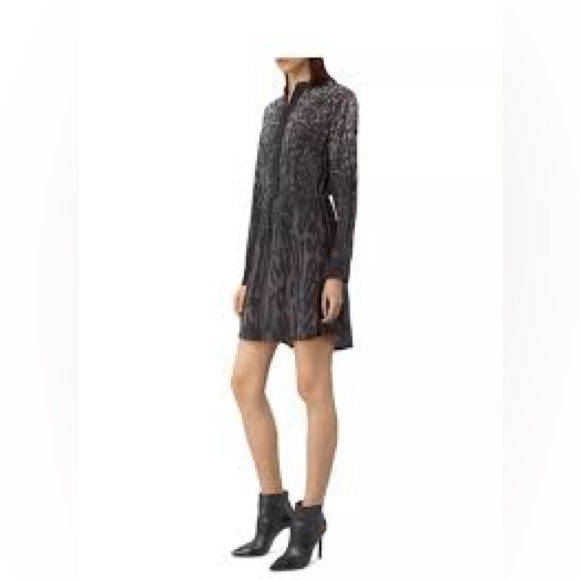 AllSaints Sanko Sinai Silk Shirt Dress Animal Print Leopard Print Black Grey 8 - Picture 3 of 9